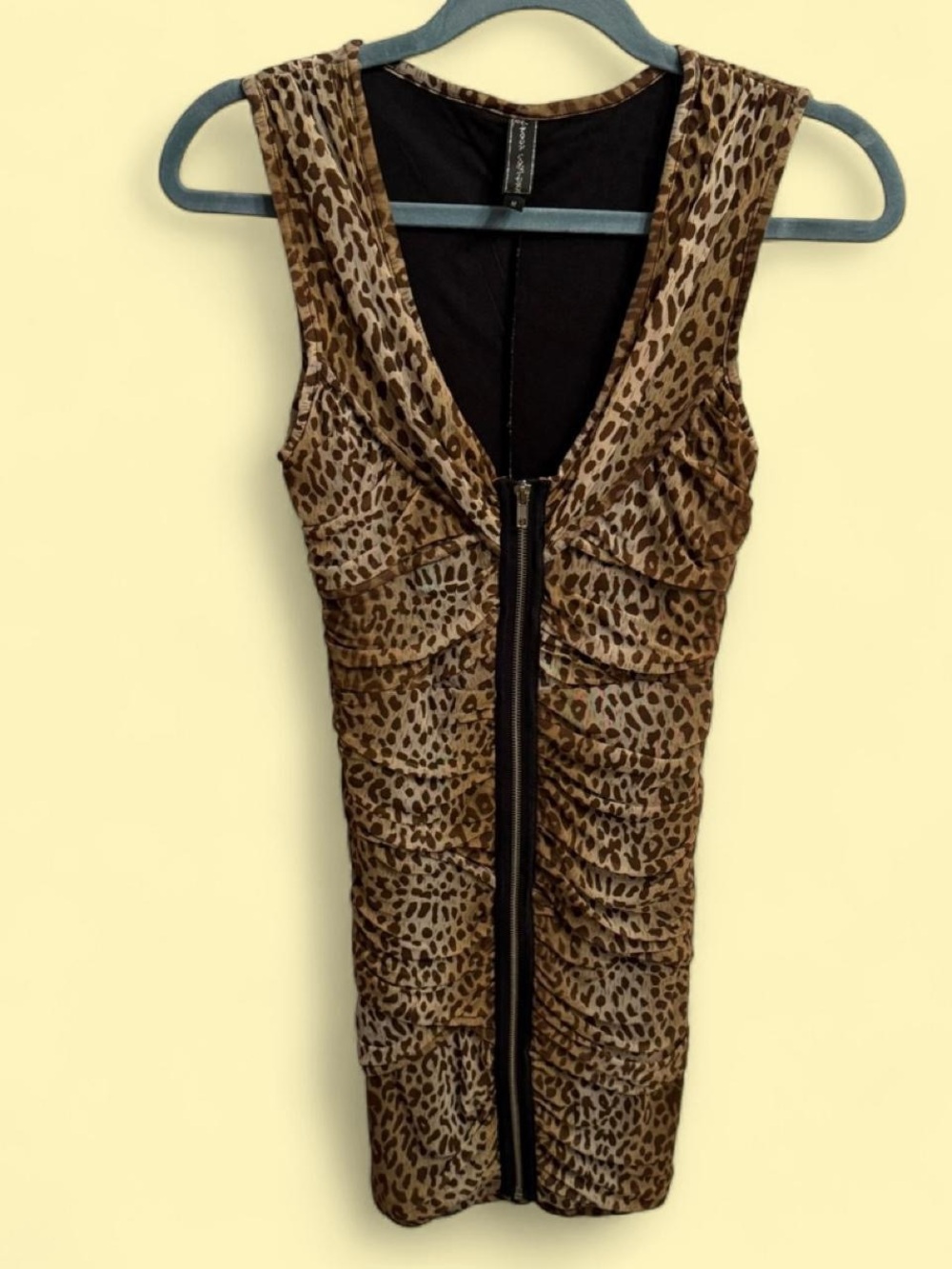 Leopard Ruched Zip-Front Bodycon Dress